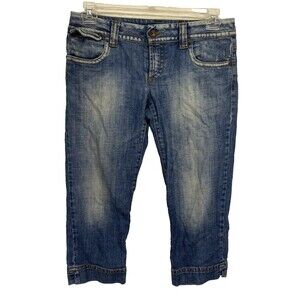 GAS Women's Capri Jeans W31 L21 Navy Blue Button Close Cotton Denim